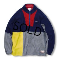 【ビンテージ】IZOD【ラコステ】【紺×赤×グレー×黄色】【切り替えデザイン】【マルチカラー】【ハーフジップフリースジャケット】【サイズＬ】 