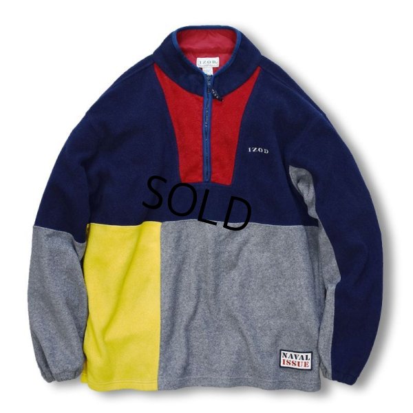 画像1: 【ビンテージ】IZOD【ラコステ】【紺×赤×グレー×黄色】【切り替えデザイン】【マルチカラー】【ハーフジップフリースジャケット】【サイズＬ】 