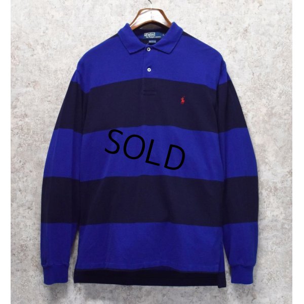 画像1: 【ラルフローレン】 【POLO ralph lauren】【青×紺ボーダー】【長袖ポロシャツ】 【サイズＬ】  