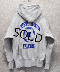 90's【USA製】【ビンテージ】【チャンピオン】【Champion】【リバースウィーブパーカー】グレー【YORK HIGH FALCONS】【サイズXL】 