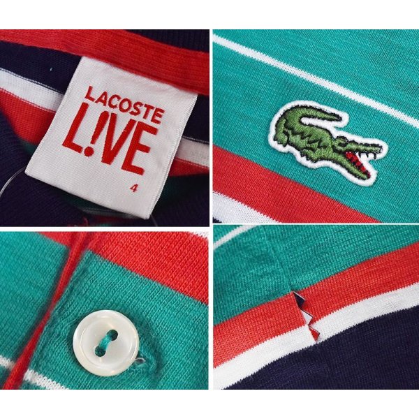 画像2: 【ラコステ】【LACOSTE L!VE】【紺ｘエメラルドｘ赤】ボーダー【ポロシャツ】【サイズ4】 