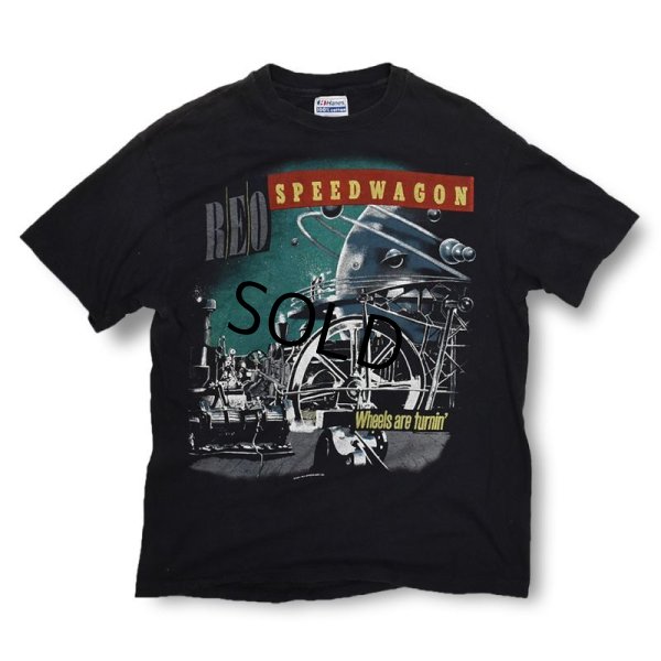 画像1: 80's【ビンテージ】黒【REO Speedwagon】wheels are turnin'【Tシャツ】 【サイズＬ】 