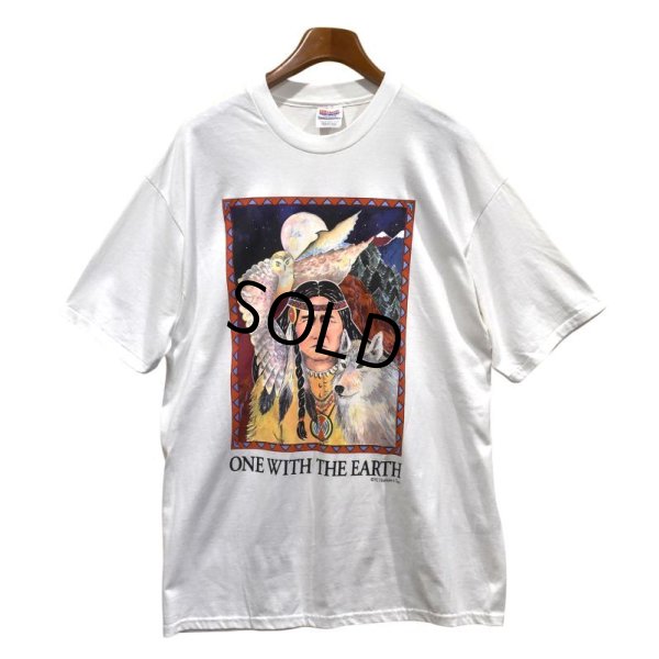 画像1: 90's【ビンテージ】ヘインズ【hanes】【白】ネイティブインディアン【フクロウ】【オオカミ】【Ｔシャツ】【サイズXL】 