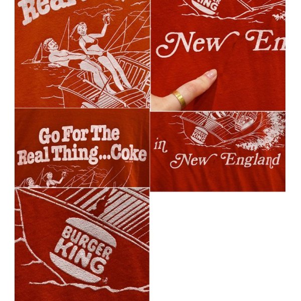 画像2: 80's〜【ビンテージ】【Burger King】【Coke Cola】【Go For The Real Thing...Coke in New England】【ヨット】【Tシャツ】【サイズS程度】 