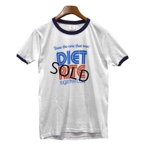 画像1: 【USA製】デッドストック【ビンテージ】【calcru】【白ｘ紺】【DIET RITE SUGER FREE COLA】【リンガーＴシャツ】【サイズL】 