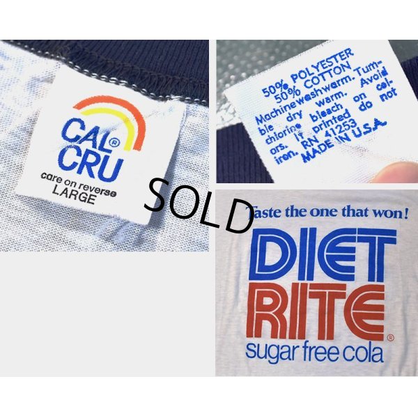 画像2: 【USA製】デッドストック【ビンテージ】【calcru】【白ｘ紺】【DIET RITE SUGER FREE COLA】【リンガーＴシャツ】【サイズL】 