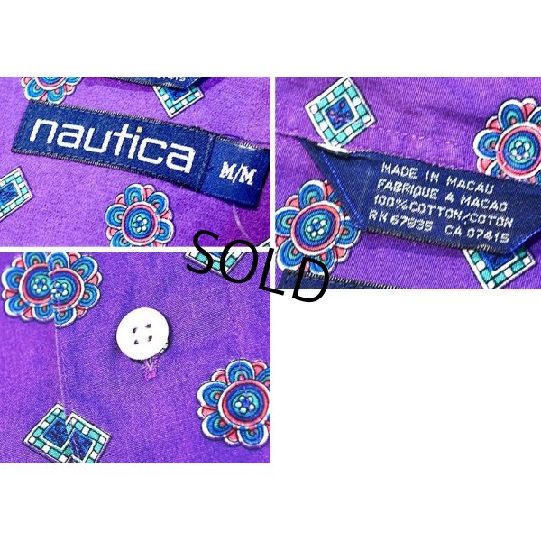 画像2: 80~90's【ビンテージ】【nautica】【オールドノーティカ】【紫ｘ小紋柄】【半袖コットンシャツ】【サイズＭ】 