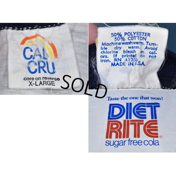 画像2: 80’ｓ【USA製】デッドストック【ビンテージ】【calcru】【白ｘ紺】【DIET RITE SUGER FREE COLA】コーラ【リンガーＴシャツ】【サイズXL】 