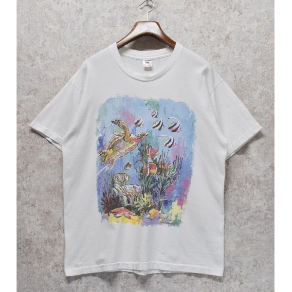 画像1: 90's USA製 ビンテージ【FRUIT OF THE LOOM 】フルーツオブザルーム【白】熱帯魚【 Tシャツ】【サイズXL】 