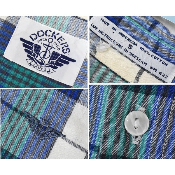 画像2: 【ビンテージ】【DOCKERS】ドッカーズ【リーバイス】【青x緑x白】【チェック】【ボタンダウン半袖シャツ】【サイズＳ】 