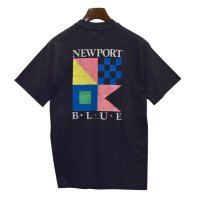 80's【デッドストック】ビンテージ【USA製】【newport blue】【黒】【バックプリント】【ロゴＴシャツ】【サイズL】 
