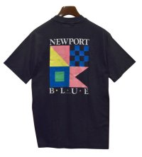80's【デッドストック】ビンテージ【USA製】【newport blue】【黒】【バックプリント】【ロゴＴシャツ】【サイズL】 