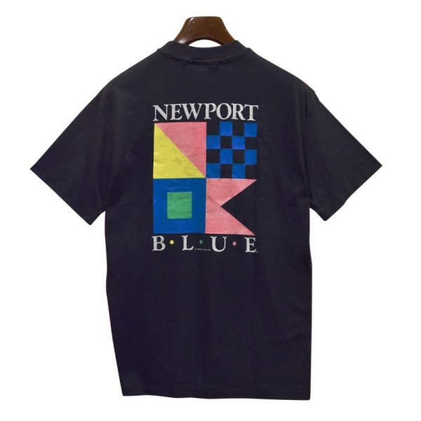 画像1: 80's【デッドストック】ビンテージ【USA製】【newport blue】【黒】【バックプリント】【ロゴＴシャツ】【サイズL】 