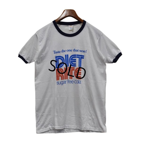 画像1: 80’ｓ【USA製】デッドストック【ビンテージ】【calcru】【白ｘ紺】【DIET RITE SUGER FREE COLA】コーラ【リンガーＴシャツ】【サイズXL】 