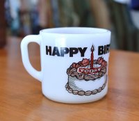 70's【ビンテージ】【メモリアルマグ】【HAPPY BIRTHDAY】【マグカップ】【オールドミルクガラス】 