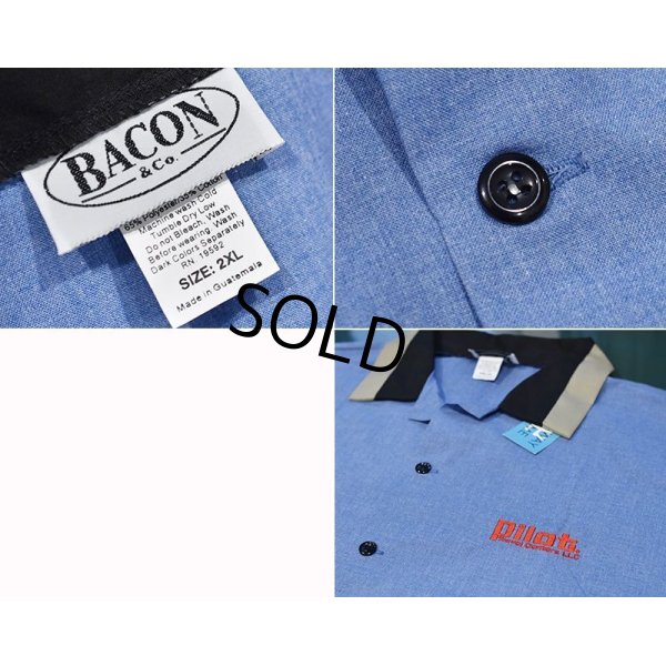 画像2: ほぼ未使用【パイロット】BACON&Co.【シャンブレー】黒ｘベージュ襟【オープンカラーシャツ】ワークシャツ【開襟シャツ】【半袖シャツ】【サイズ２ＸＬ】 