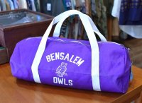 80's【デッドストック】USA製【ビンテージ】【BENSALEM OWLS】【紫×白】スクールバッグ【フクロウ】【ボストンバッグ】【ハンドバッグ】  