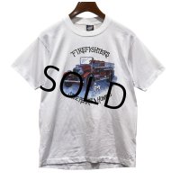 90's【USA製】ビンテージ【SCREEN STARS】スクリーンスターズ【白】シングルステッチ【FIREFIGHTERS】【消防車】【犬】【Tシャツ】【サイズL】 