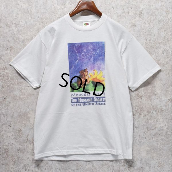 画像1: 【ほぼ未使用】00's  ビンテージ【フルーツオブザルーム】【THE HUMANE SOCIETY】【犬と猫】白 Tシャツ サイズL 