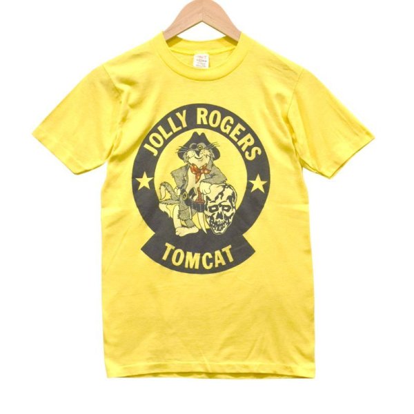 画像1: 【USA製】【ビンテージ】【シングルステッチ】イエロー【JOLLY ROGERS TOMCAT】【Tシャツ】【サイズS】 