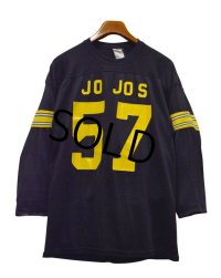 80's〜【USA製】ビンテージ【JoJos 57】ジャージ素材【黒×黄】【フットボールＴシャツ】【サイズL程度】 