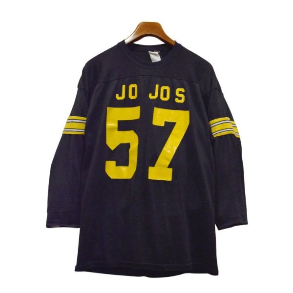 画像1: 80's〜【USA製】ビンテージ【JoJos 57】ジャージ素材【黒×黄】【フットボールＴシャツ】【サイズL程度】 