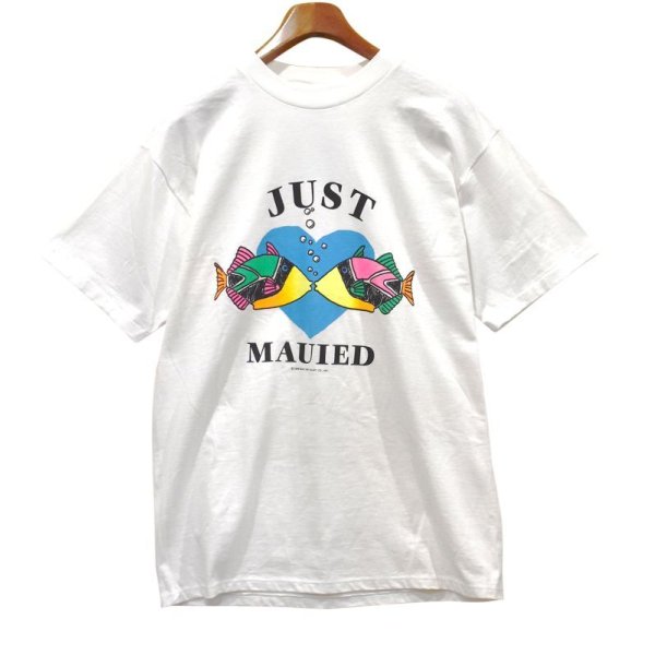 画像1: ほぼ未使用‼ 80’ｓ【USA製】【ビンテージ】【HL MILLER】【JUST MUIED】【魚】【KISS】白【Ｔシャツ】【サイズL】 