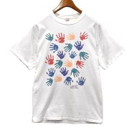 90's~ USA製【ビンテージ】JERZEES【ジャージーズ】白【lemd a hand】ハンドスタンプ【Ｔシャツ】サイズＬ  