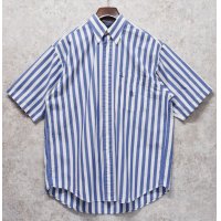 【ビンテージ】【nautica】【オールドノーティカ】【青ｘ白 ストライプ】ボタンダウン【半袖コットンシャツ】【サイズＭ】 