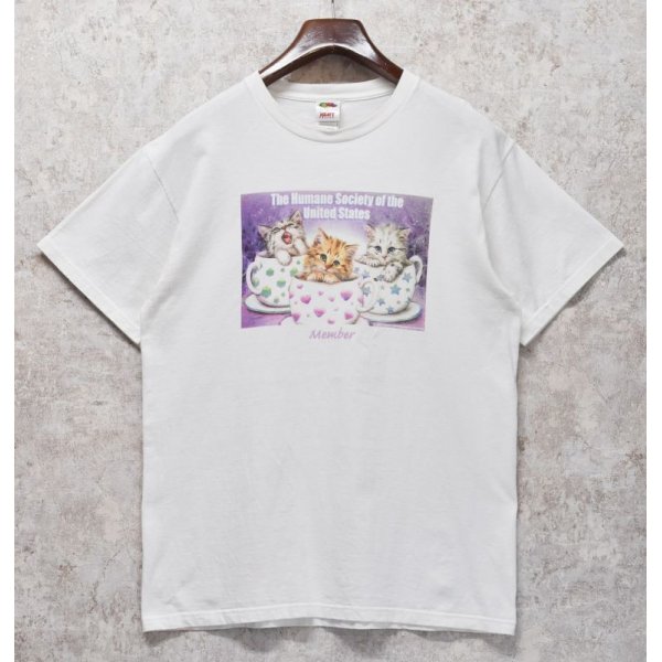 画像1: ビンテージ【FRUIT OF THE LOOM】【フルーツオブザルーム】【THE HUMANE SOCIETY】【猫】白【 Tシャツ】 サイズL 