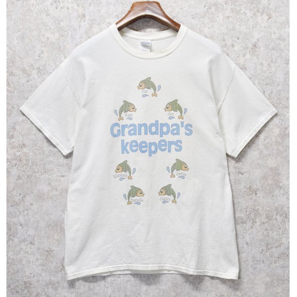 画像1: ビンテージ【GILDAN】【ギルダン】Grandpa’ｓKeepers【魚プリント】【Tシャツ】【サイズＬ】 