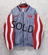 【ビンテージ】【adidas】アディダス【ケミカルデニム】【赤白ストライプ】ジップアップブルゾン【サイズＸＬ】 