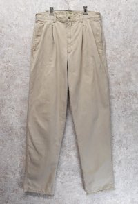 90's【ビンテージ】【L.L.Bean】【エルエルビーン】【裏地赤チェック】【コットンパンツ】１タック【ベージュ】【31×34】 