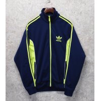 【ビンテージ】【アディダス】adidas【紺×蛍光イエローライン】ジャージ【トラックジャケット】【トラックジャージ】【サイズＬ】 