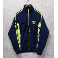 【ビンテージ】【アディダス】adidas【紺×蛍光イエローライン】ジャージ【トラックジャケット】【トラックジャージ】【サイズＬ】 