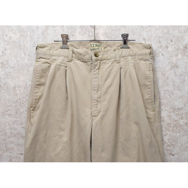 画像3: 90's【ビンテージ】【L.L.Bean】【エルエルビーン】【裏地赤チェック】【コットンパンツ】１タック【ベージュ】【31×34】 