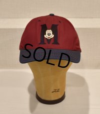 USA製【GOOFY'S HAT CO Disney】ディズニー【エンジ×紺×つば裏緑】ミッキー刺繍【コットンBBキャップ】  