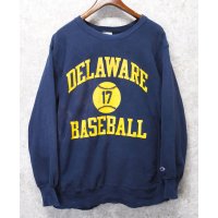 80's【USA製】ビンテージ【チャンピオン】プリント　トリコタグ【リバースウィーブ】【DELAWARE BASEBALL】【紺】【スウェット】【サイズXL】 