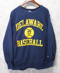 80's【USA製】ビンテージ【チャンピオン】プリント　トリコタグ【リバースウィーブ】【DELAWARE BASEBALL】【紺】【スウェット】【サイズXL】 