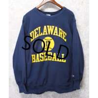 80's【USA製】ビンテージ【チャンピオン】プリント　トリコタグ【リバースウィーブ】【DELAWARE BASEBALL】【紺】【スウェット】【サイズXL】 