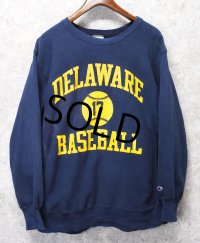 80's【USA製】ビンテージ【チャンピオン】プリント　トリコタグ【リバースウィーブ】【DELAWARE BASEBALL】【紺】【スウェット】【サイズXL】 