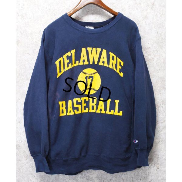 画像1: 80's【USA製】ビンテージ【チャンピオン】プリント　トリコタグ【リバースウィーブ】【DELAWARE BASEBALL】【紺】【スウェット】【サイズXL】 