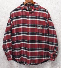 ~90's【ビンテージ】【エディーバウアー】Eddie Bauer 黒タグ【エンジｘ黒ｘグレー】チェック【ネルシャツ】フランネルシャツ【サイズM】 