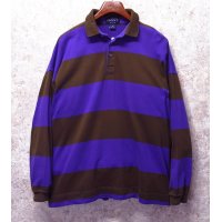 90's 【USA製】【ビンテージ】【GANT】ガント【紫ｘオリーブ】【ボーダー】【ラガーシャツ】【長袖ポロシャツ】【サイズＸＬ】 