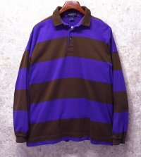 90's 【USA製】【ビンテージ】【GANT】ガント【紫ｘオリーブ】【ボーダー】【ラガーシャツ】【長袖ポロシャツ】【サイズＸＬ】 