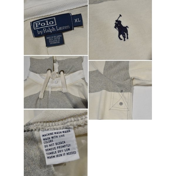 画像2: 【POLO RALPH LAUREN 】ポロラルフローレン【フード付きラガーシャツ】【グレー×白ボーダー】【長袖ポロシャツ】【ラガーシャツ】【サイズXL】