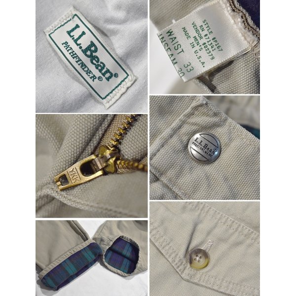 画像2: ~90's【USA製】【ビンテージ】【L.L.Bean】【エルエルビーン】【ベージュｘ裏地ブラックウォッチ】１タック【コットンパンツ】【33×30】 