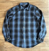 【ギャップ】GAP【RELAXED】【青×黒】【シャドーチェック】【ヘビーネルシャツ】【サイズL】 