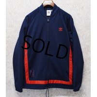 【ビンテージ】【アディダス】adidas【紺×赤】ドローコード付きジャージ【トラックジャケット】【トラックジャージ】【サイズＬ】 