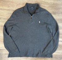 【ラルフローレン】POLO RALPH LAUREN【ESTATE RIB】【チャコール】【無地】【ハーフジップ】【コットンセーター】【サイズM】  